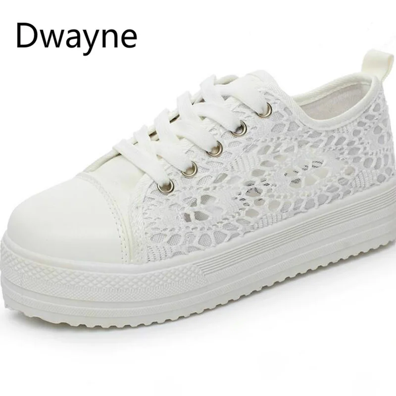 

Summer Women Shoes Casual Cutouts Lace Canvas Shoes Hollow Floral Breathable Platform Flat Vulcanized Shoes