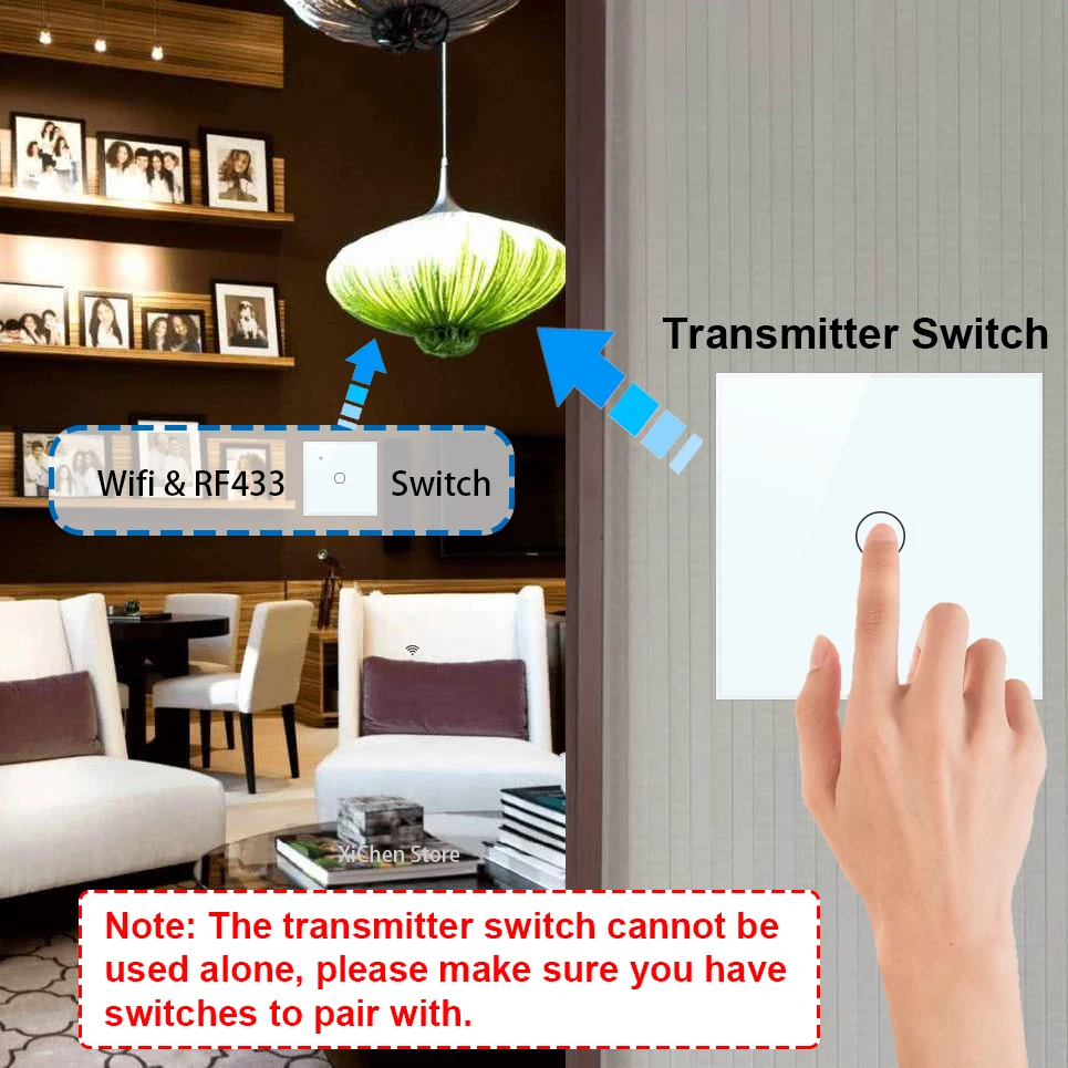 RF433 МГц беспроводной настенный переключатель со стеклянной панелью пульт