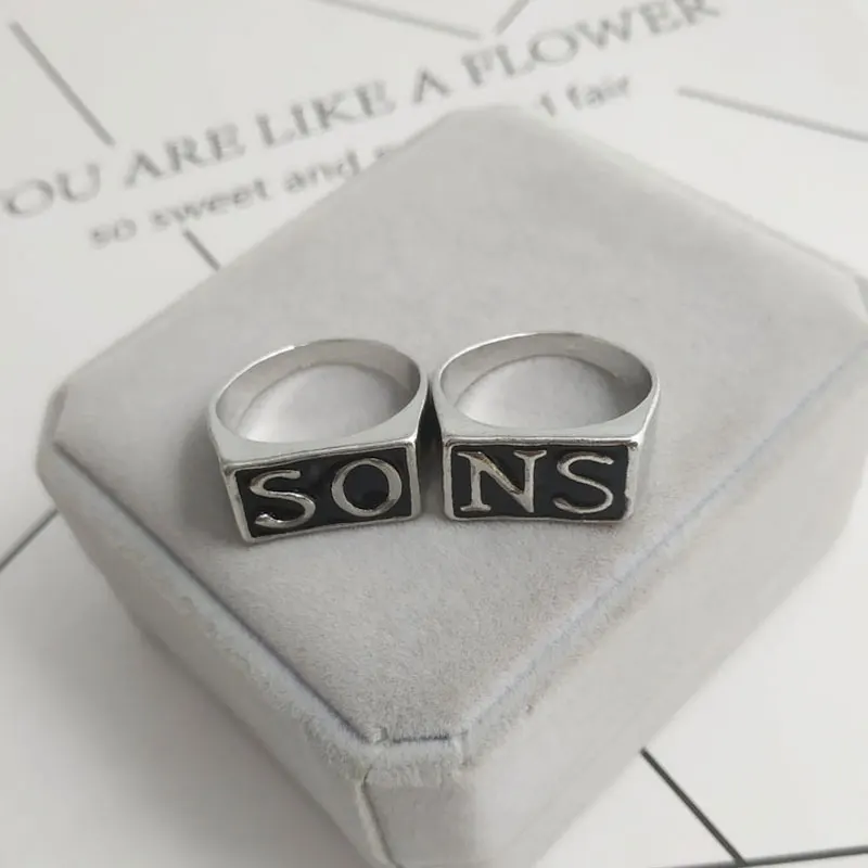 

2Pcs NS Men's Gothic Biker SONS Ring Signet 316L Stainless Steel Silver color Tone Jewelry Gift Accessories