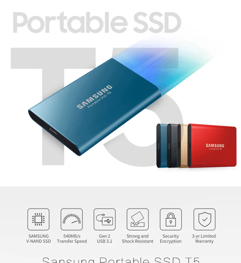 SAMSUNG SSD 500GB 1 ТБ T5 внешний твердотельный диск USB3.1 HDD type-C портативный для ноутбука