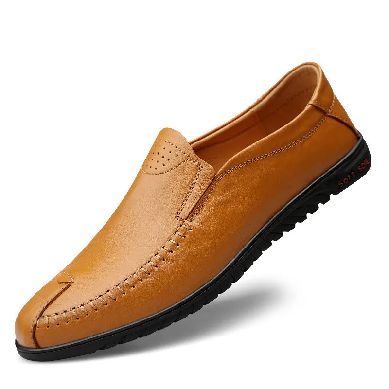 Новинка Мужская кожаная обувь Сезон осень Мягкие Прошитые вручную лоферы из