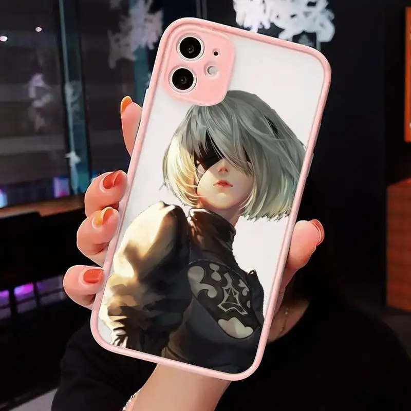 

Anime Nier Automata 2b Phone Case For iPhone 12 11 Mini Pro XR XS Max 7 8 Plus X Matte transparent Pink Back Cover