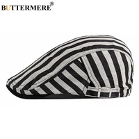 buttermere 100 cotton black white striped mens berets cabbie vintage flat caps for men spring summer artist hat
