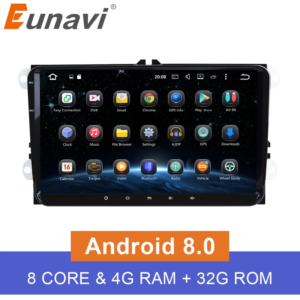 Eunavi 2 Din 9 ''Android 8 0 Восьмиядерный автомобильный радиоприемник стерео gps для VW Polo