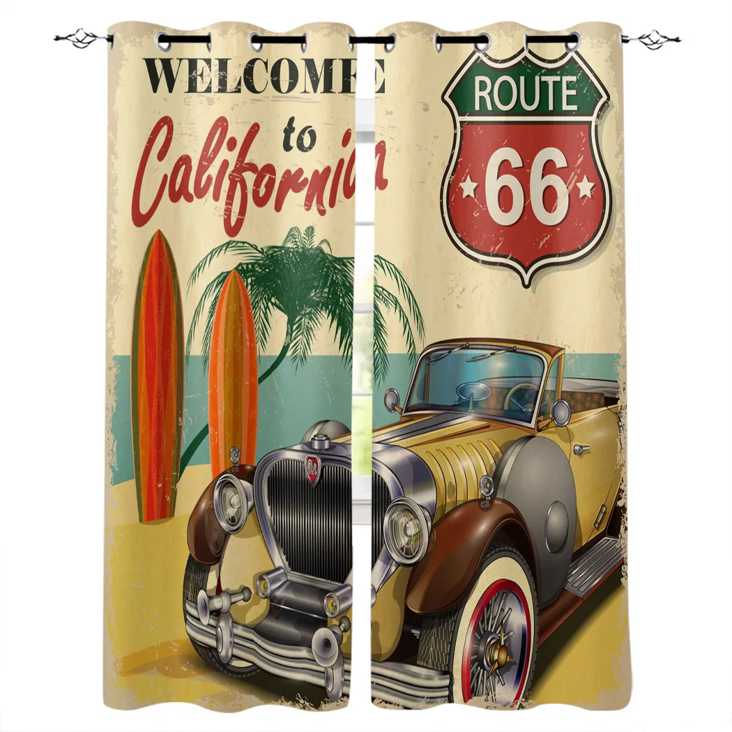 Ретро автомобильный Приморский пляжный постер Калифорнийские оконные шторы
