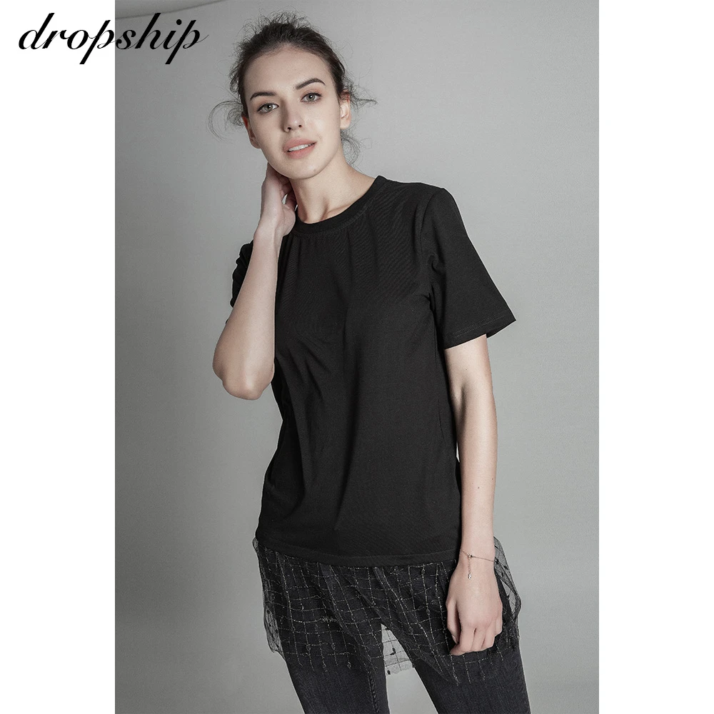 

2020 Summer Woman Tshirts Elegant Short Sleeve Casual Tops O Neck Cotton T Shirt Mesh Tassel Tee Shirts For Women 19SS0073