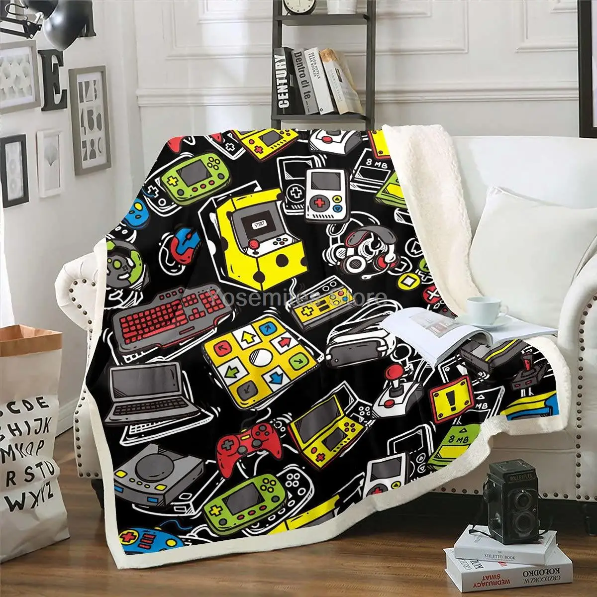 

Castle Fairy Boys Gamer Throws Blanket,Cartoon Game Machine Sherpa Blanket for Girls Teens Gift, Video Games Theme Gamepad Light