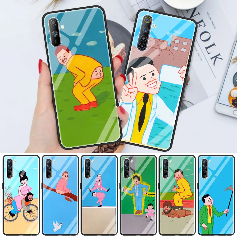 

Glass Cover Case for Realme XT C3 5 6 7 7i Pro Soft Edge Shell for Oppo A52 A9 Find X2Lite Shell Funda Funny Spoof Joan Cornella