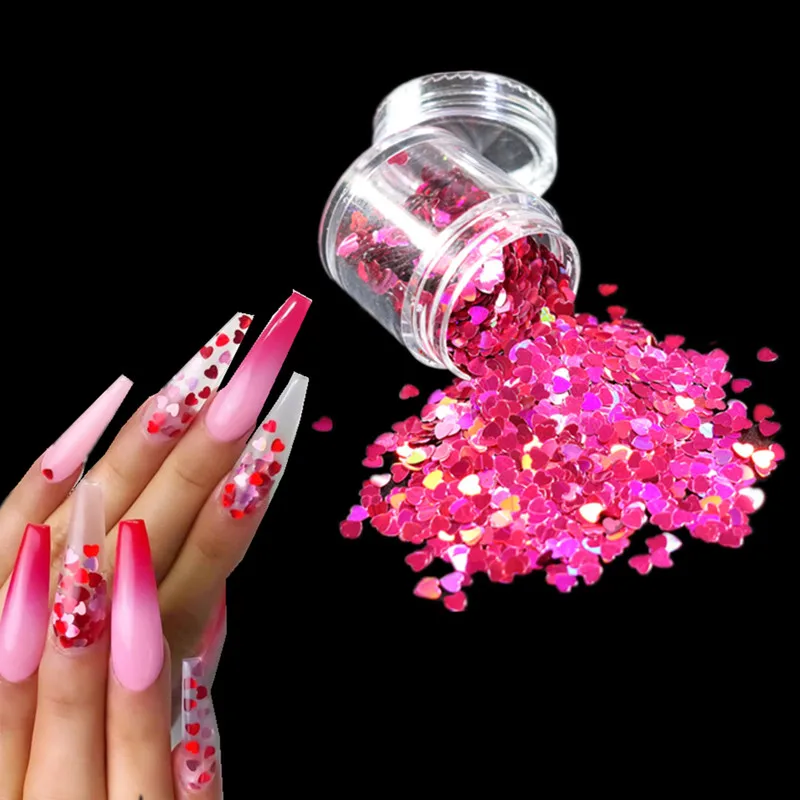 

Valentine's Day Holographic Sweet Love Heart Nail Sequins Laser Glitter Flakes Nail Art Decorations DIY Manicure Accessories