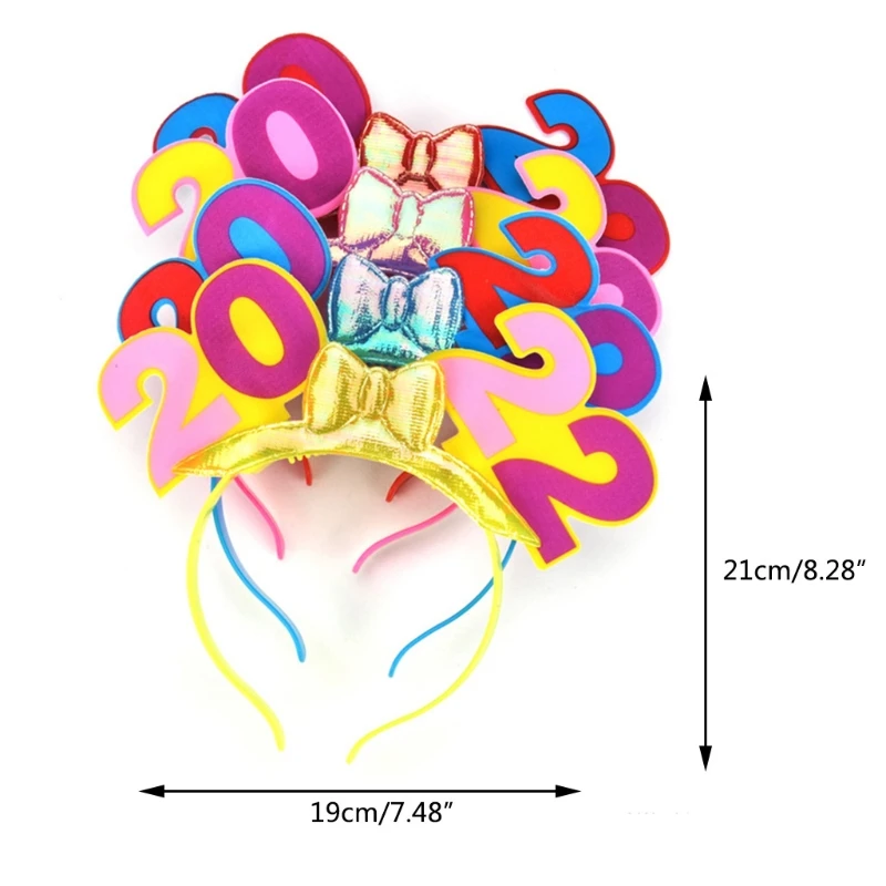 

X7XE Happy New Year Headband Luminous Flashing Bow Hair Bands 2022 New Years Eve Party Supplies Fashion Hair Styling Props