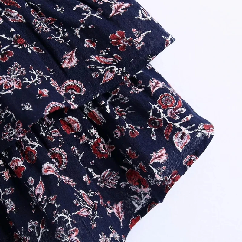 

Summer Women Flower Printing Cascading Ruffle Suspender Short Blouse Female Sleeveless Shirt Casual Lady Crop Tops Blusas S8885