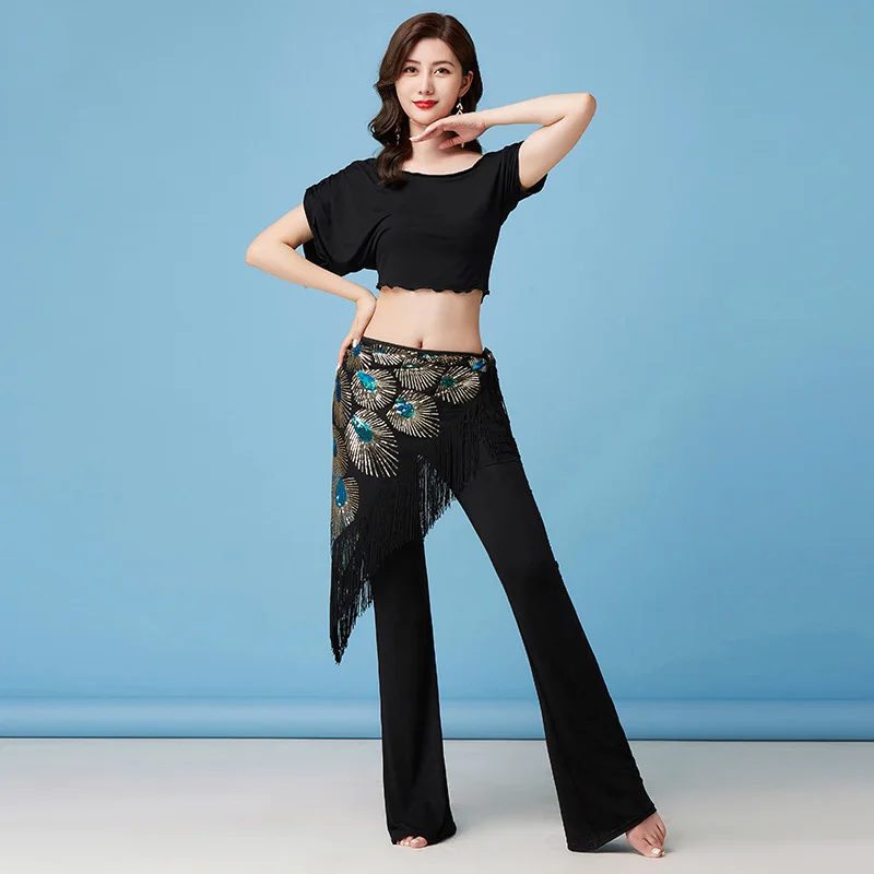 

Одежда для танца живота для женщин, тренировочная одежда, блестящий хип-шарф, сценический костюм для взрослых, костюмы для восточных танцев,...