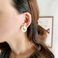 funny comic face earrings new asymmetric cartoon earrings round earrings s925 needle jewelry party earrings for women girl