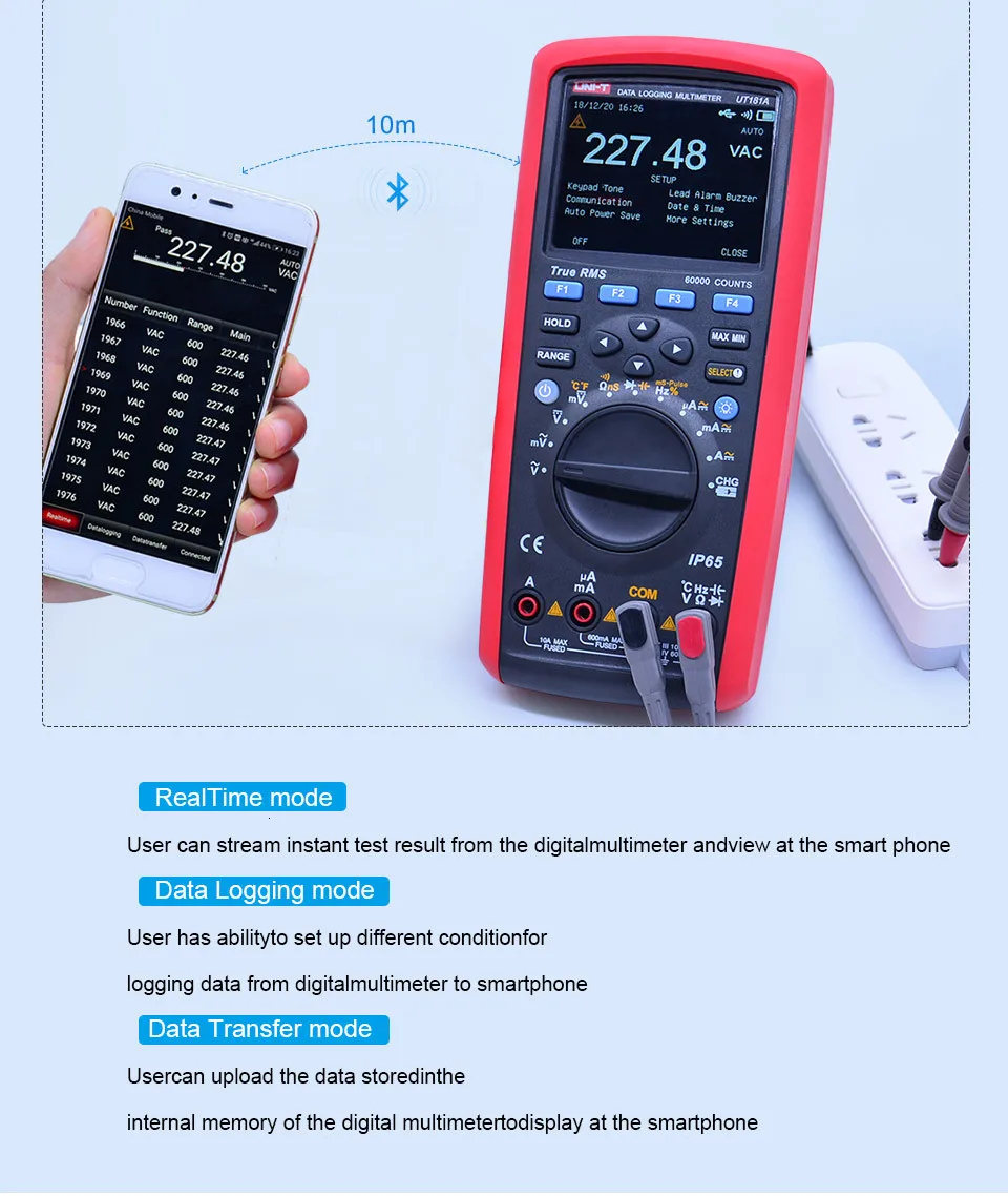 U-NIT UT181A регистрация данных 20000 Цифровые мультиметры True RMS DMM измеритель температуры емкости с перезаряжаемой батареей