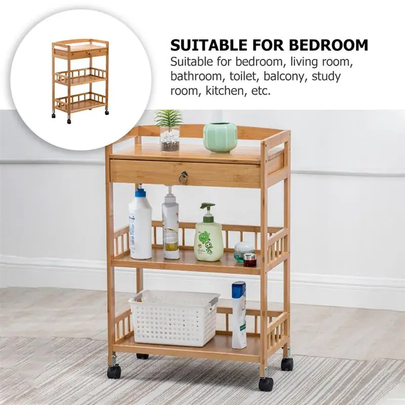 

1Pc Movable Storage Rack Three-layer Trolley Multipurpose Storage Shelf
