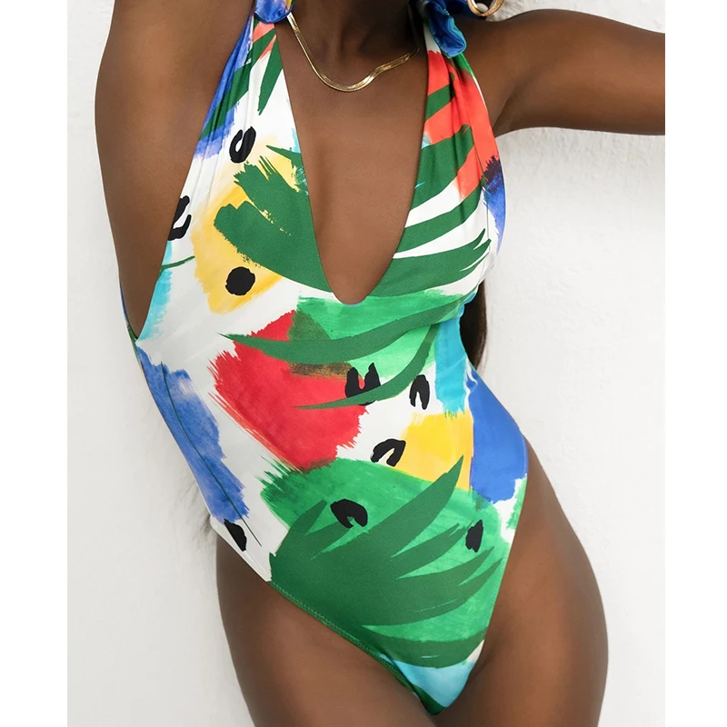 Simplee, Леопардовый принт, сдельный Купальник для женщин, глубокий v-образный вырез, купальник с высокой посадкой, сексуальные летние боди, монокини, купальный костюм
