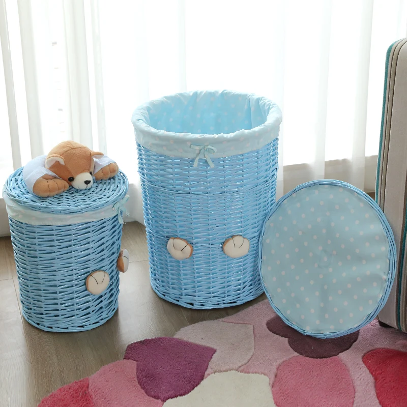 Wicker Laundry Basket Blue Modern Kids Large Laundry Baskets Storage Clothes Box Wasmanden Home Organization