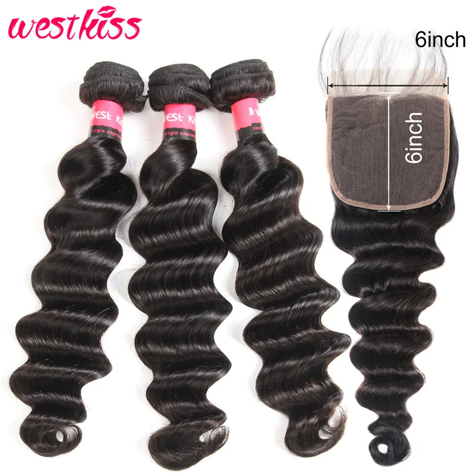 Свободные глубокие волнистые пучки с 6x6 закрытием швейцарские кружева