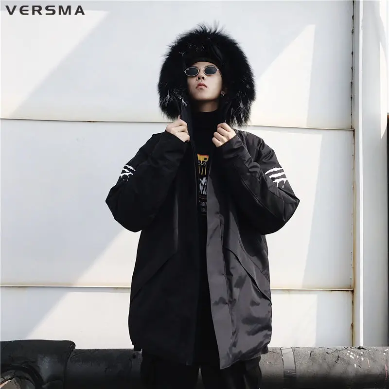 Мужская длинная куртка с капюшоном VERSMA теплая уличная парка в Корейском стиле