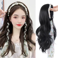 allaosify long wavystraight synthetic headband wig with floral hair band brown black variety of hairstyles wigs for women