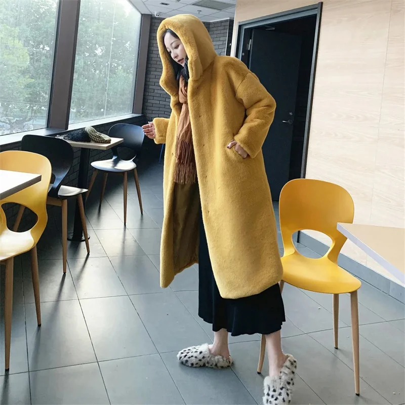 2021 Autumn And Winter Thick Coat Women's Fashion Ins Korean Mink Faux Fur Coat Lamb Wool Long Coat Ladies Parkas Pink Yellow