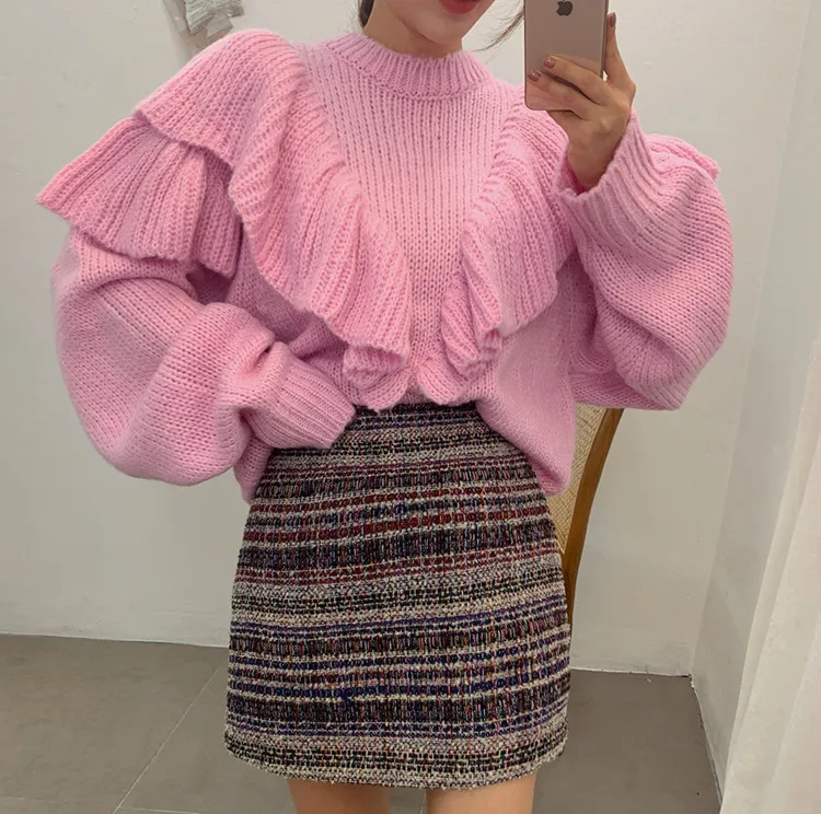 HAMALIEL корейский шикарный розовый вязаный пуловер джемпер Модный осенне-зимний