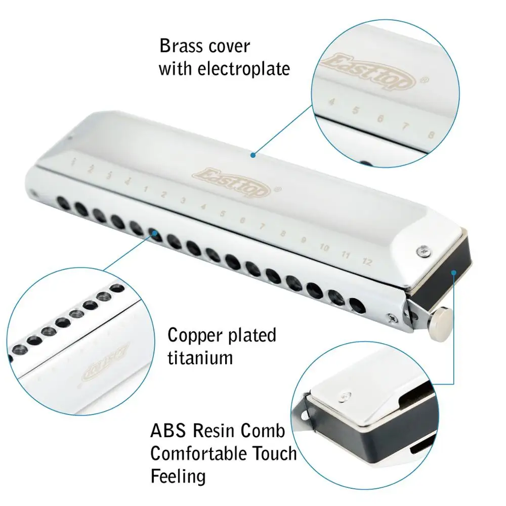 East top chromatic harmonica 16hole 64tone professional mouth organ for player performance beginner gift | Спорт и развлечения