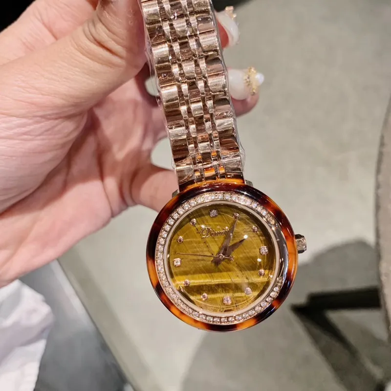 Женские кварцевые часы с тигровым глазом полностью стальные цвета розового