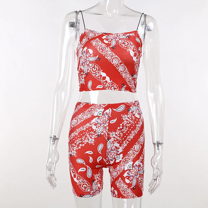 

BOOFEENAA Paisley Print Patchwork Crop Top Biker Shorts 2 Piece Set Womens Summer Clothing 2021 Cute Sexy Tracksuit C69-BD13