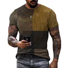 Футболка мужская оверсайз с круглым вырезом, ассиметричный рисунок, короткий рукав, Повседневная модная рубашка в стиле Харадзюку, с 3D принтом, лето 2021