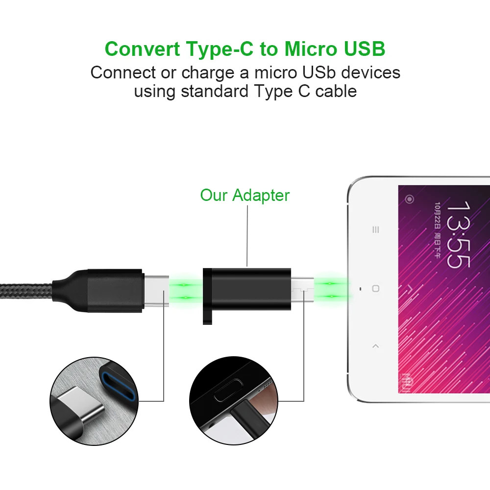 Type C To Micro USB 3.0 Adapter Converter Data Cable For Samsung Huawei xiaomi Sony Phone charge Android With Lanyard Accessorie | Мобильные