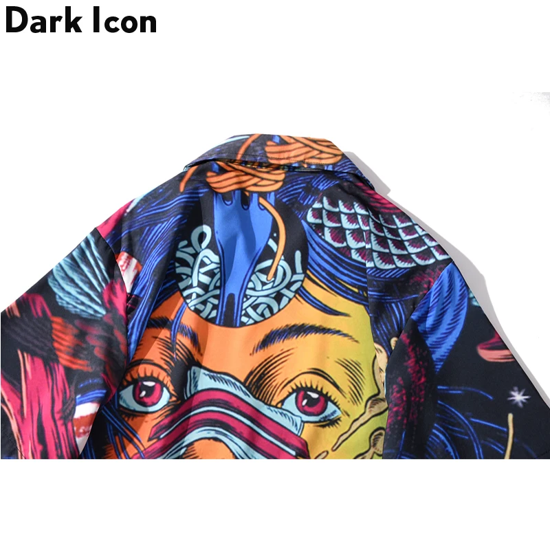 Мужские рубашки в стиле хип-хоп с принтом темного икона новые модные коротким