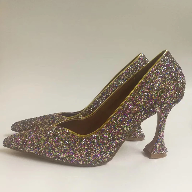 Туфли женские на высоком каблуке серебристые блестящие вечерние туфли-лодочки