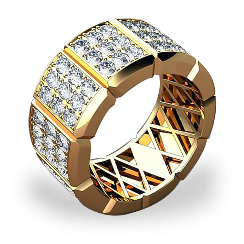 

Ofertas Trendy Unisex Golden Color Full White Cubic Zirconia Crystal Checkered Fashion Female Male Rings Jewelry for Women Men