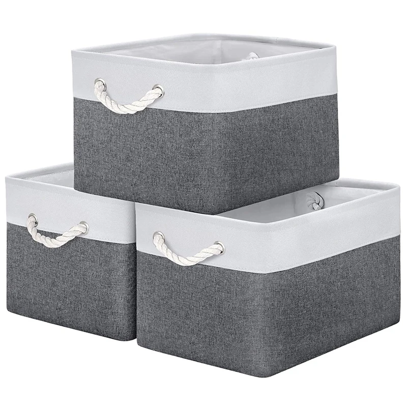 

Storage Basket Bins 3-Pack - Large Collapsible Storage Cubes Organizer For Shelf Closet Bedroom, Perfect Storage Box