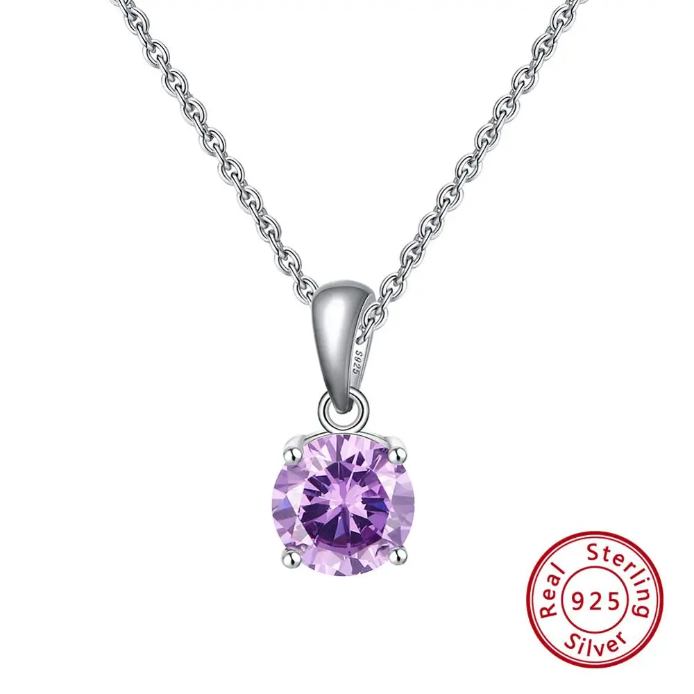 Effie queen, настоящее 925 пробы, серебряное ожерелье с кулоном, счастливый камень по месяцу рождения, разноцветные циркониевые серьги-гвоздики, Женские Ювелирные изделия BN118 - Цвет камня: Jun. Alexendrite