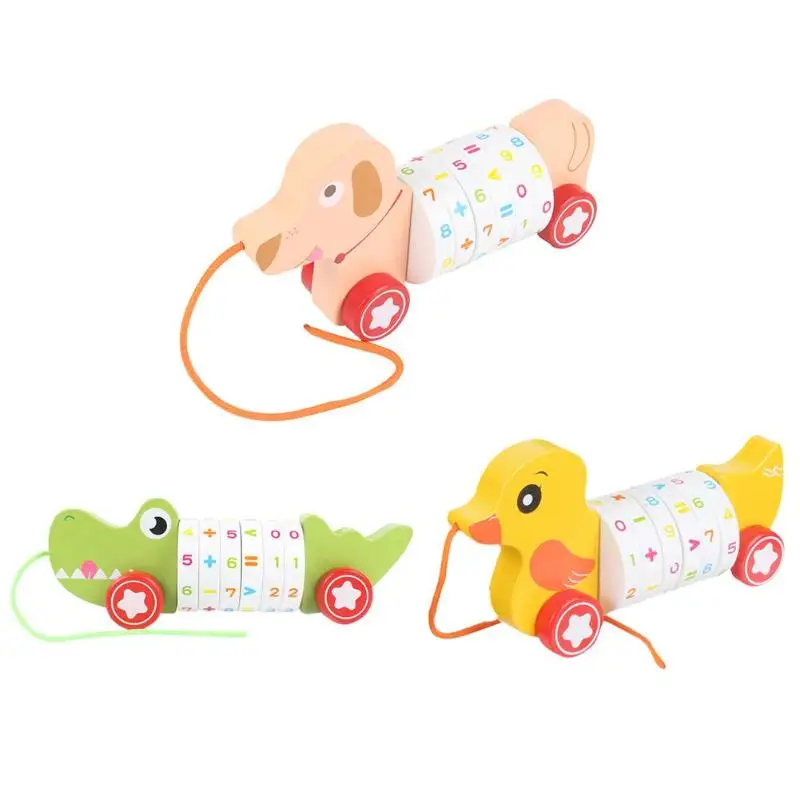 Мультяшный деревянный детский ручной автомобиль красочные животные цифровая