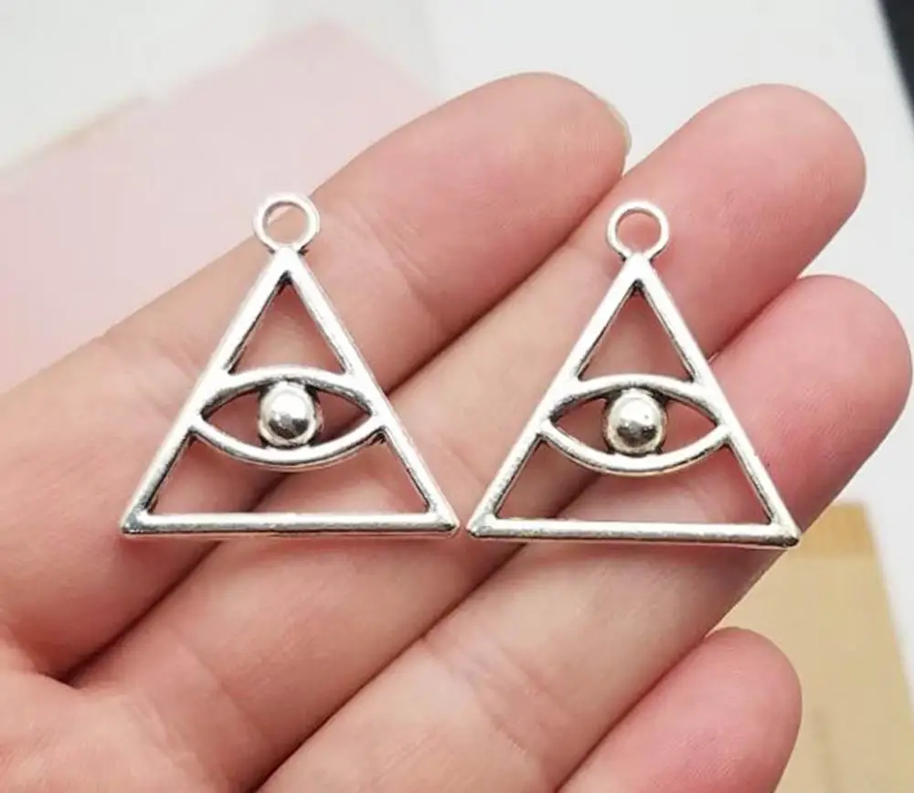 

5pcs/Lot--28x27mm Antique Silver Plated Evil Eye Charms Triangle Pendants For Diy Earring Supplies Jewelry Making Accessories