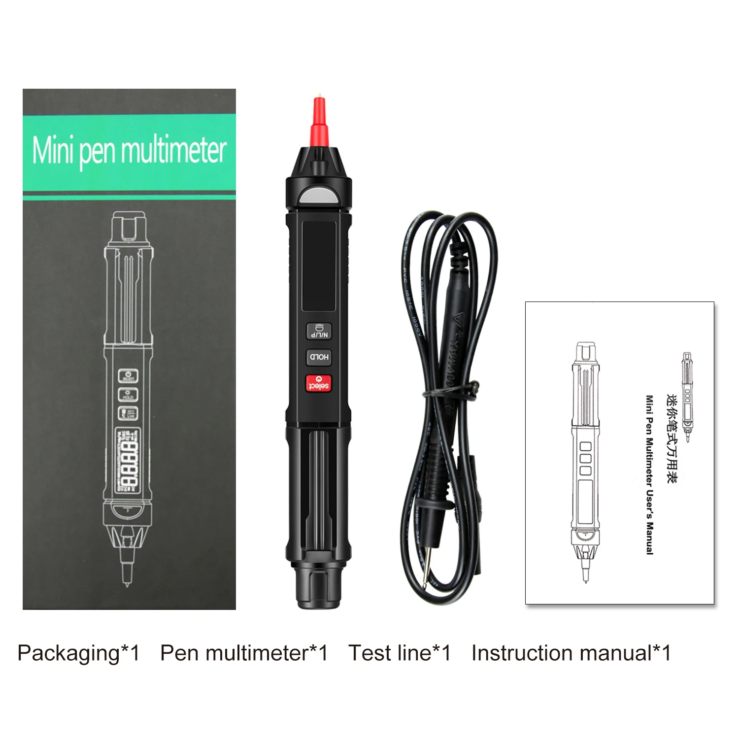 

LCD Digital Multimeter Pen Type Intelligent Non Contact AC/DC Voltage Diode Handheld Temperature Tester Tool Flashlight