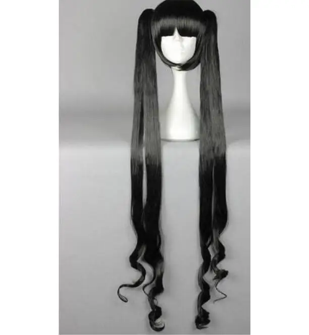 Парик уникальный длинный прямой черный Сплит Тип Hesti косплей парик с хвостиками