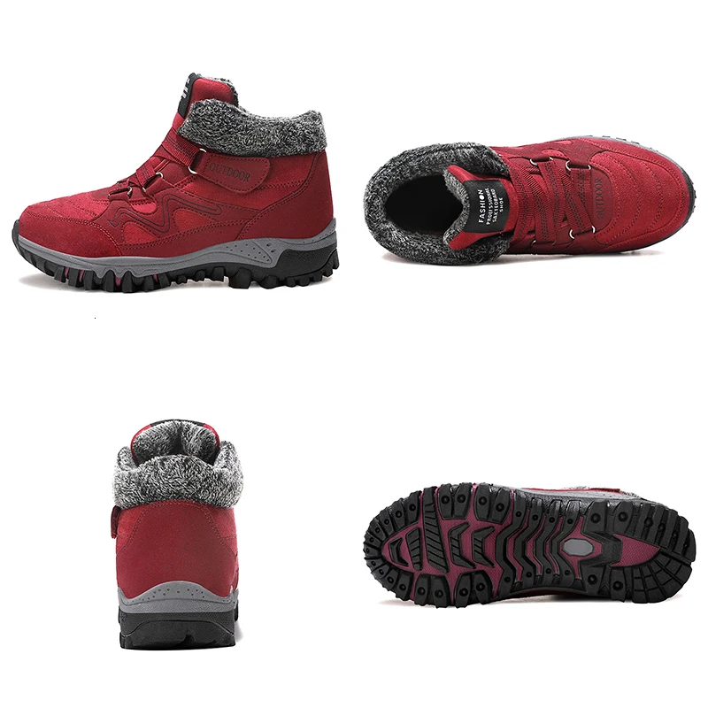 Водонепроницаемые походные ботинки для женщин Нескользящие теплые плюшевые