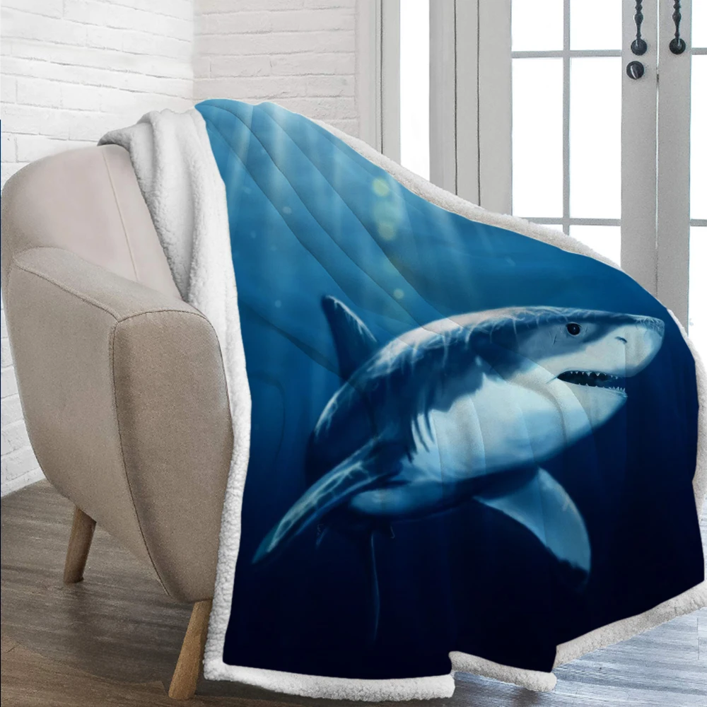 

3D одеяло с изображением акулы, синего цвета, шерпа, флисовое покрывало, мягкое одеяло, винтажное постельное белье, квадратное шерстяное плюш...