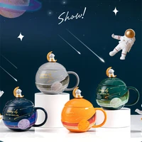 kids ceramic mugs 420ml planet creative gift drinkware space walk cute water tea cup with lid coffeeware astronaut coffee mug