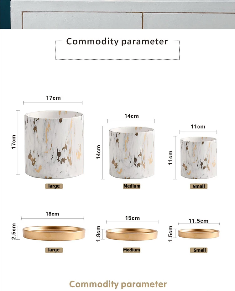 

European-style cement flower pot ceramic golden water transfer simple literary personality with tray green dill