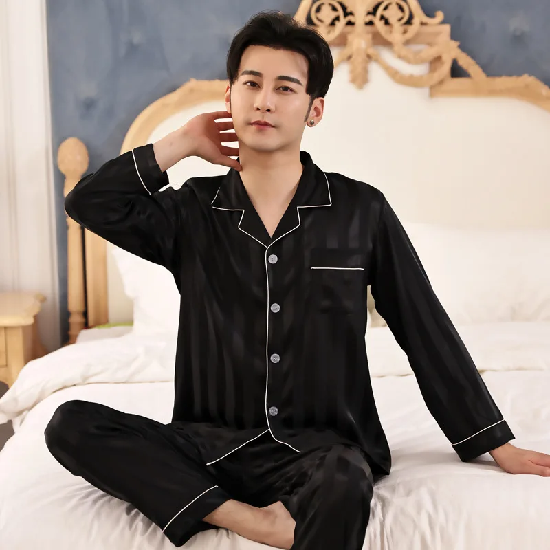 New Men's Stain Silk Pajama Set Man Sleepwear Pajamas For Men Suit Nightgown Sleeping Lounge Home Clothes Soft Cozy Pyjamas Male