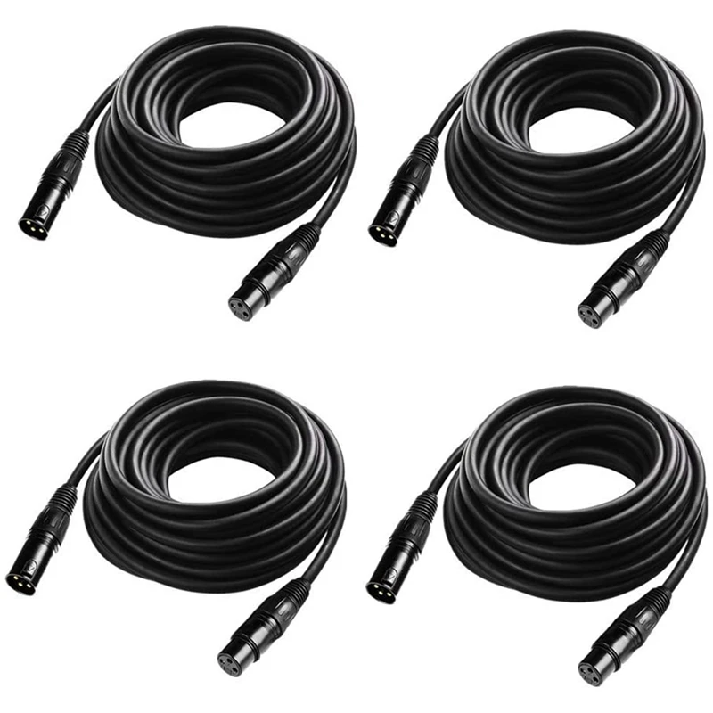 

4 Pcs 25 Ft Flexible DMX Cable, Gold-Plated 3 Pin Signal XLR Male to Female DMX Cable Wire, Best for DJ Stage