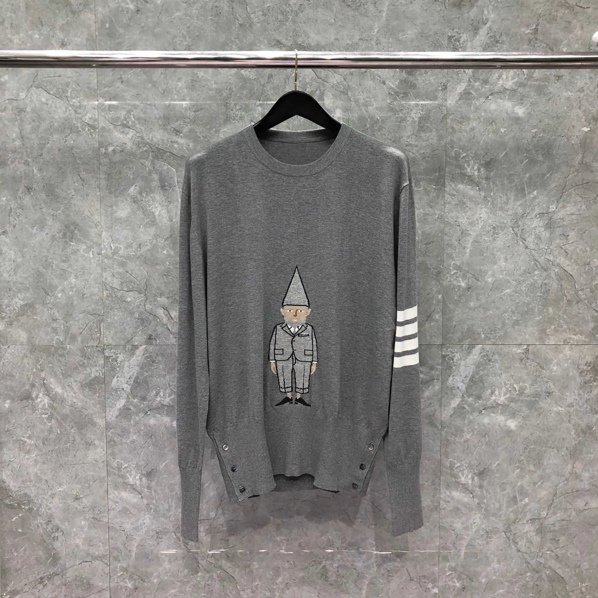 

2021 Fashion TB THOM Brand Sweaters Men Slim Pullovers Clothing Striped Dwarf Pattern Wool Cotton Spring Autumn Casual Coat