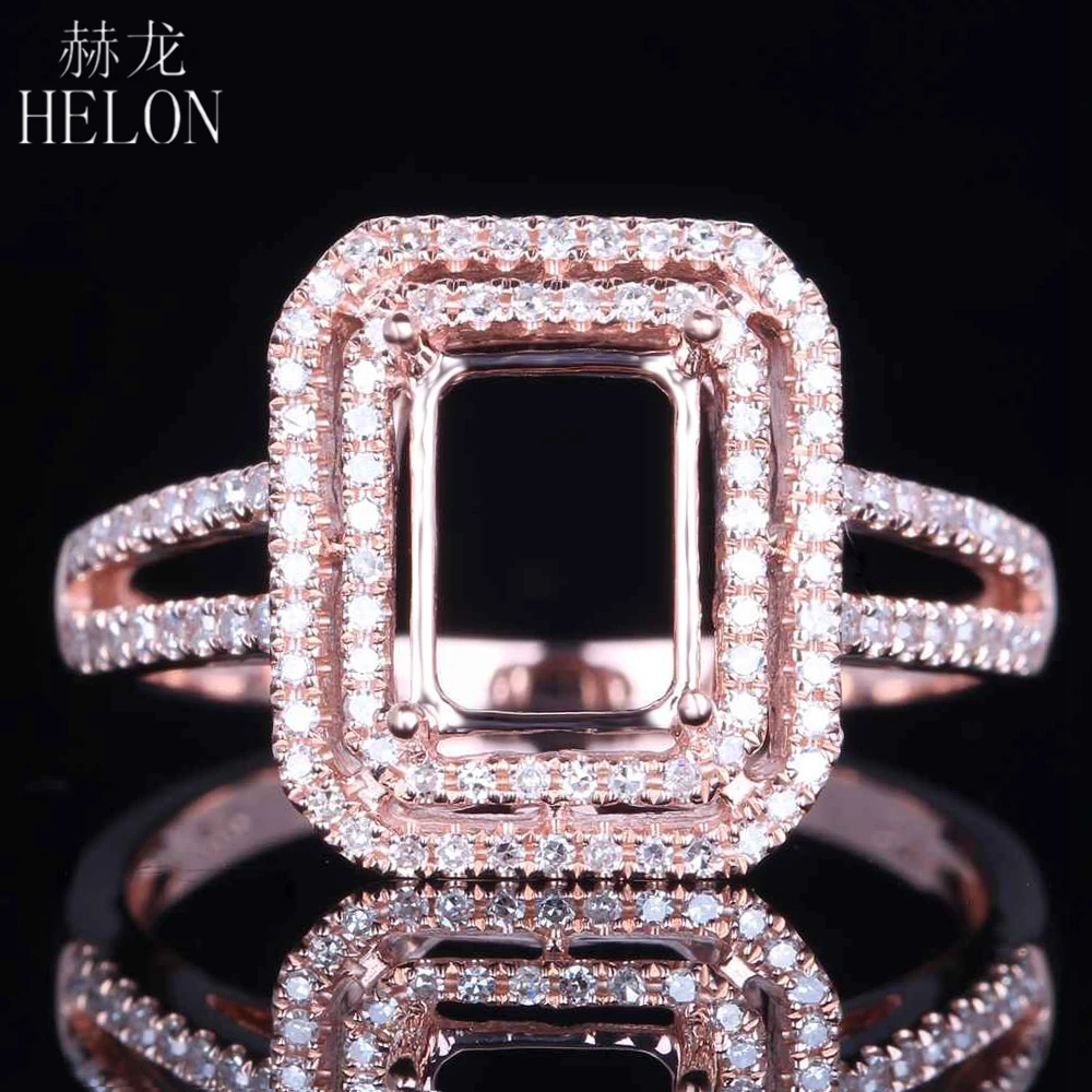 

HELON 8x6mm Emerald cut Solid 14K Rose Gold Natural Diamonds Semi Mount Wedding Ring Women Elegant unique Fine Jewelry Ring