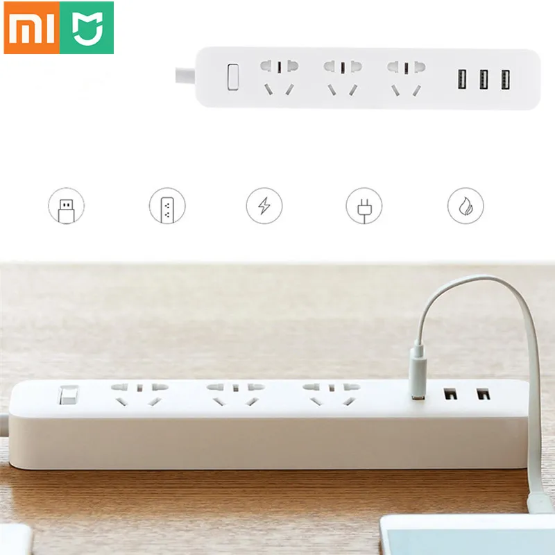 Оригинальная портативная розетка Xiaomi Mi адаптер с 3 usb портами розетки переменного