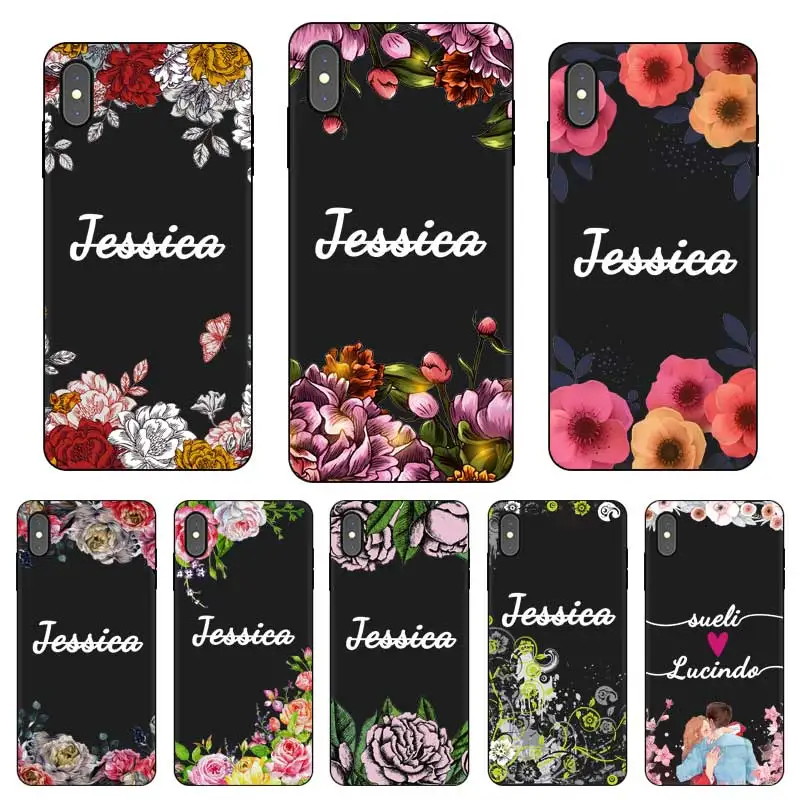 Peony flower Personalized Custom DIY Name Black Soft TPU Silicone Phone Case Cover For iPhone 11 Pro X XR XS MAX 5 6 6S 7 8 Plus |